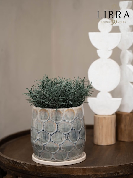 Libra Interiors White Blue Grey Armadillo Azure Ceramic Planter with Base Large (F03860) | €90