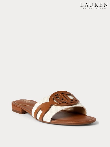 Lauren Ralph Lauren Alegra Two Tone Leather Tan Brown Sandals Sliders (F03865) | €152