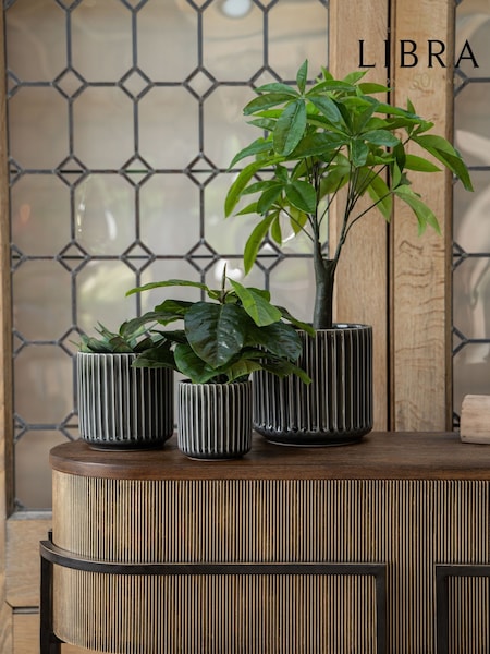 Libra Interiors Set of 3 Black Medini Reactive Glaze Ceramic Planter (F03890) | €95