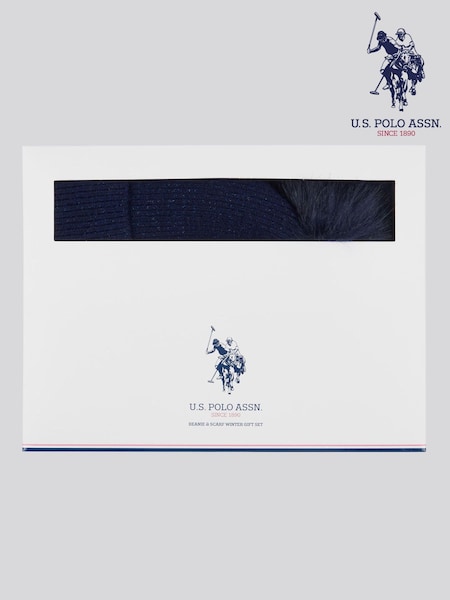 U.s. Polo Assn. Metallic Cable Winter Womens Beanie And Scarf Set (F03951) | €71