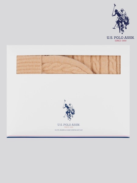 U.S. Polo Assn. Natural Womens Signature Cable Knit Beanie, Gloves and Scarf Set (F03952) | $105