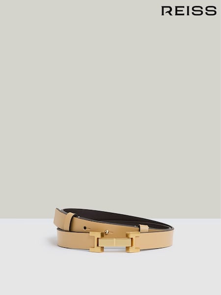 Neutral - Reiss Hayley Leather Square Hinge Belt (F04009) | kr1 260