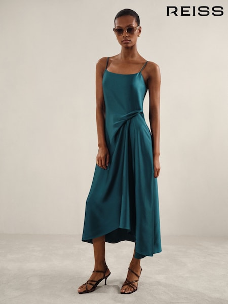 Sinivihreä - Reiss Zoey Satin Drape Detail Slip Dress (F04017) | €268