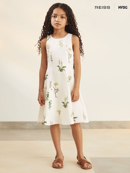 Reiss Ivory Elise 9-13 yrs Reiss | NYBG Linen Floral Flared Dress (F04052) | 772 QAR