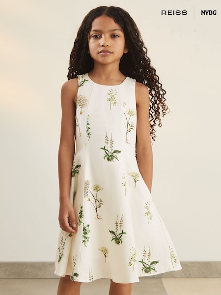 Reiss Ivory Elise 4-9 yrs Reiss | NYBG Linen Floral Flared Dress (F04074) | AED684