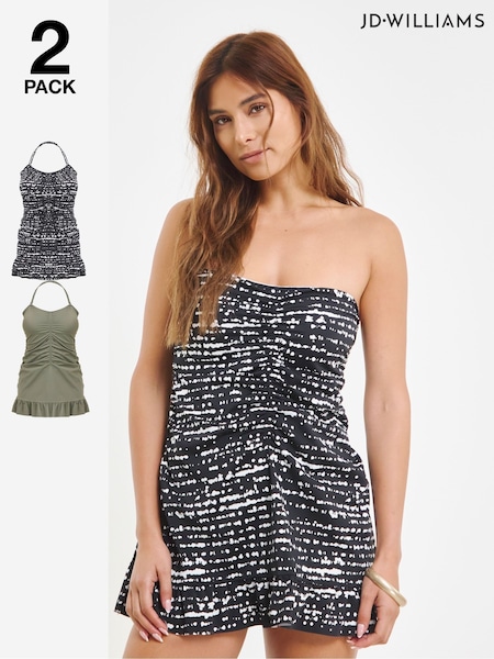 JD Williams Black/Green 2 Pack Value Bandeau Swimdresses (F04076) | €48