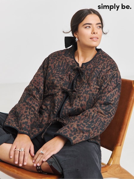 Simply Be Brown Leopard Print Quilted Tie Front Jacket (F04100) | ₪277
