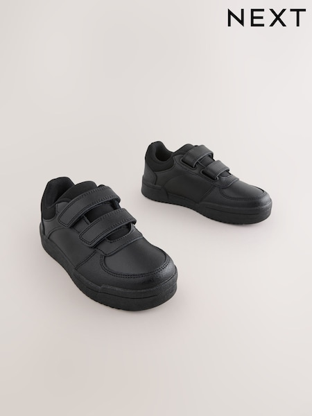Black Leather 2 Strap Touch Fastening School Shoes (F04127) | € 30 - € 37