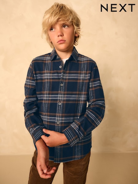 Navy Long Sleeve Brushed Cotton Check Shirt (3-16yrs) (F04128) | AED66 - AED91