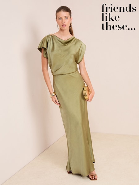 Friends Like These Khaki Green Hardware Detail Satin Midi Dress (F04147) | € 69