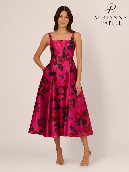 Adrianna Papell Pink Rose Jacquard Ankle Dress (F04148) | $396