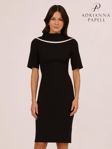 Adrianna Papell Roll Neck Sheath With V Back Black Dress (F04150) | 589 QAR