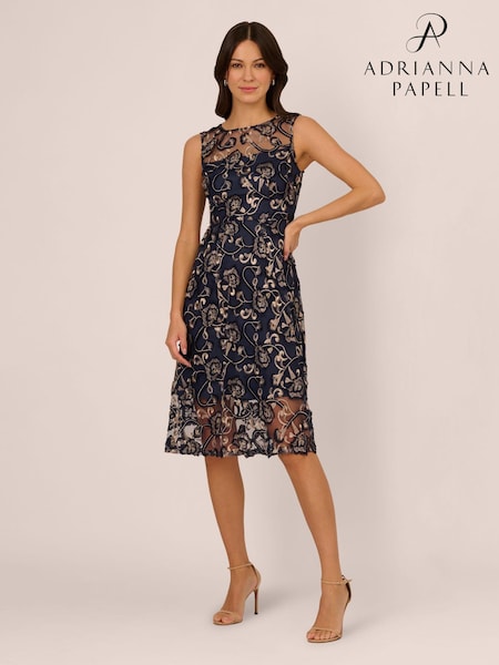 Adrianna Papell Blue Studio Embroidered Midi Dress (F04152) | €175