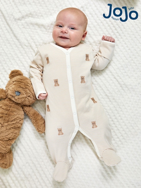 JoJo Maman Bébé 100% Organic Cotton Bear Embroidered Sleepsuit (F04155) | 34 €