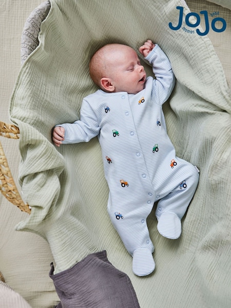 JoJo Maman Bébé Blue 100% Organic Cotton Tractor Embroidered Sleepsuit (F04156) | 1,262 UAH