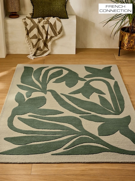 French Connection Green Abstract Leaf Wool Tufted Rug (F04157) | €108 - €573