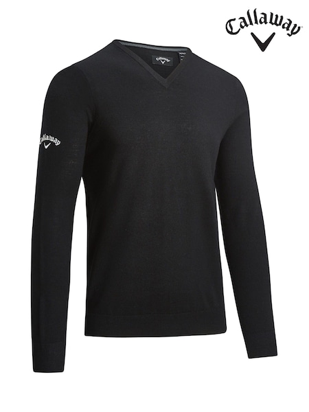Callaway Apparel Mens Merino Wool V-Neck Black Sweater (F04173) | €129