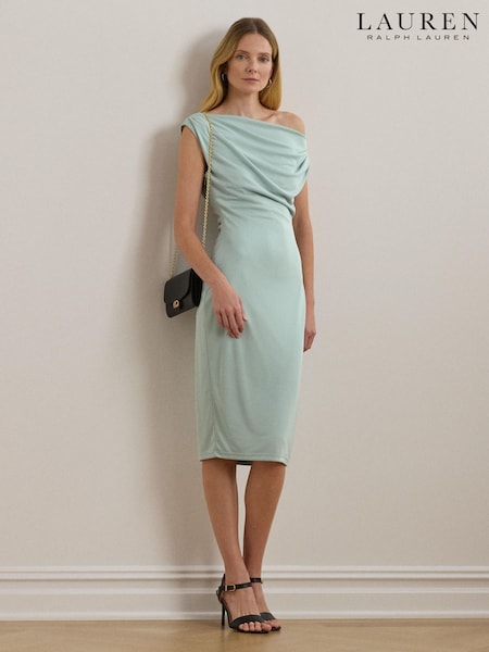 Lauren Ralph Lauren Blue Camisha One-Shoulder Jersey Midi Dress (F04213) | €250