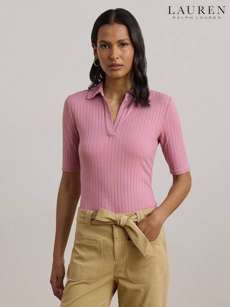 Roz - Lauren Ralph Lauren Mazikeen Collar Ribbed Polo Shirt (F04223) | 886 LEI