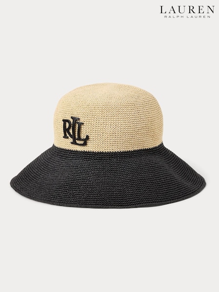Lauren Ralph Lauren Crochet Logo Contrast Straw Beach Sun Black Hat (F04247) | 186 €
