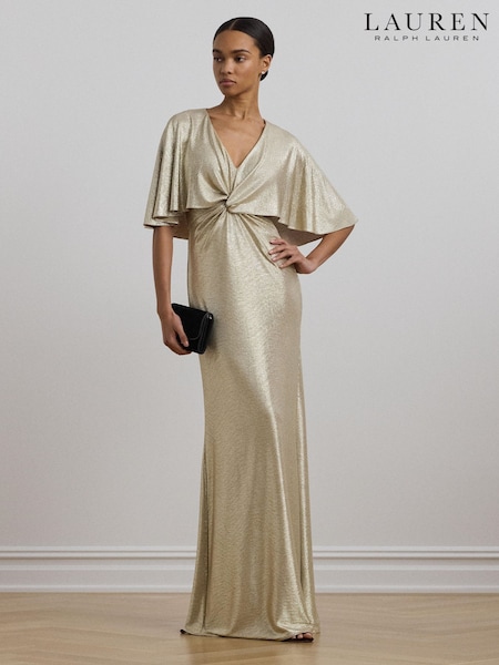 Lauren Ralph Lauren Phinya Foil Print Cape Brown Jersey Gown Dress (F04249) | 22,170 UAH