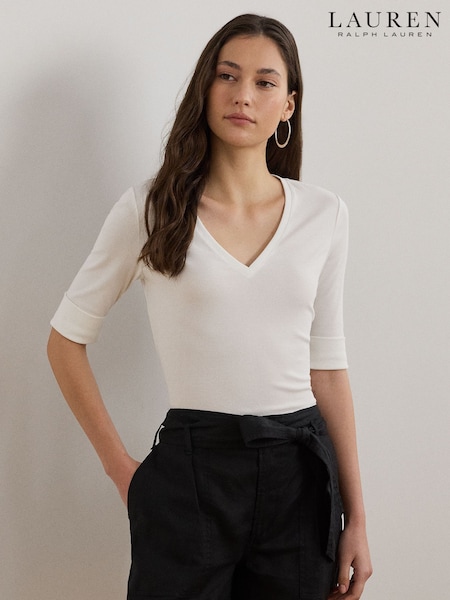 Lauren Ralph Lauren Judy V-Neck Elbow Jersey T-Shirt (F04270) | €78