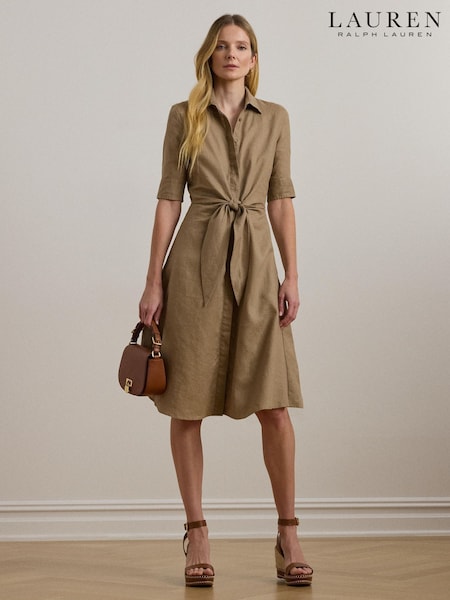 Lauren Ralph Lauren Wakana 100% Linen Belted Shirt Dress (F04273) | €356