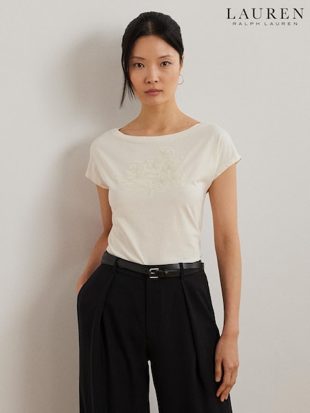 Lauren Ralph Lauren Grieta Floral Emrodiered T-Shirt (F04288) | R$ 1.275