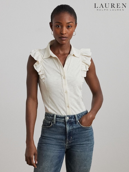 Lauren Ralph Lauren Cream Baleigh Button Up Ruffle Shirts (F04296) | 7,150 UAH