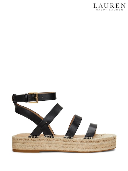 Lauren Ralph Lauren Polly Gladiator Leather Strap Platform Flat Espadrilles Sandals (F04309) | €190