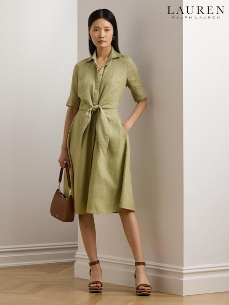 Lauren Ralph Lauren Wakana 100% Linen Belted Shirt Dress (F04317) | LEI 2,078