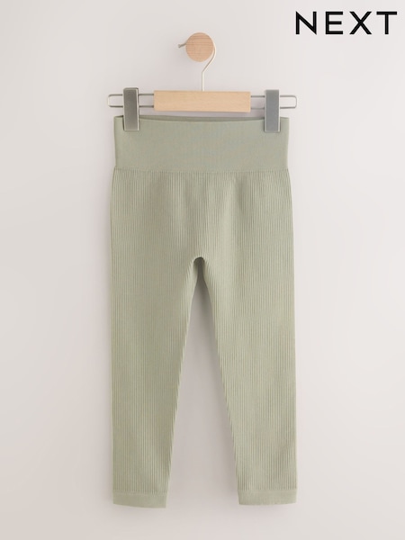 Khaki Green Seamless Ribbed High Waist Leggings (3-16yrs) (F04366) | €19 - €26