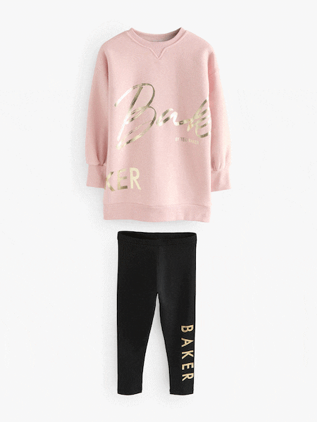 Baker by Ted Baker 2 Piece Pink Longline Printed Sweat Top and Leggings Set (F04378) | $81 - $92