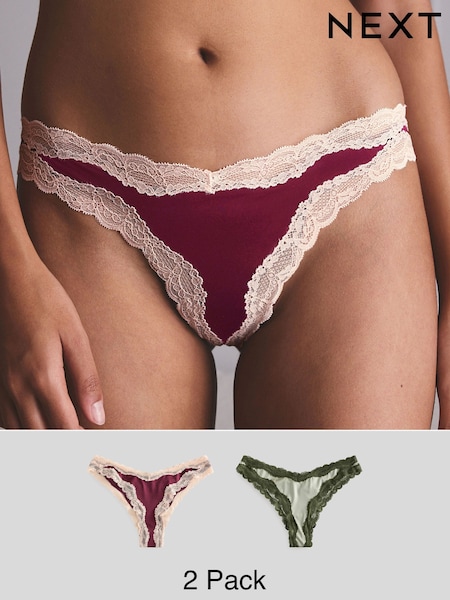 Purple/Green High Shine & Lace Trim Brazilian Knickers 2 Pack (F04393) | AED67