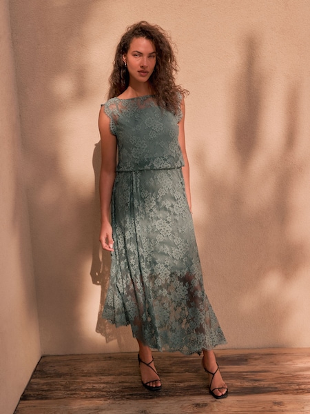 Dusty Blue Occaison Lace-Embellished Draped Maxi Dress (F04413) | €105.50