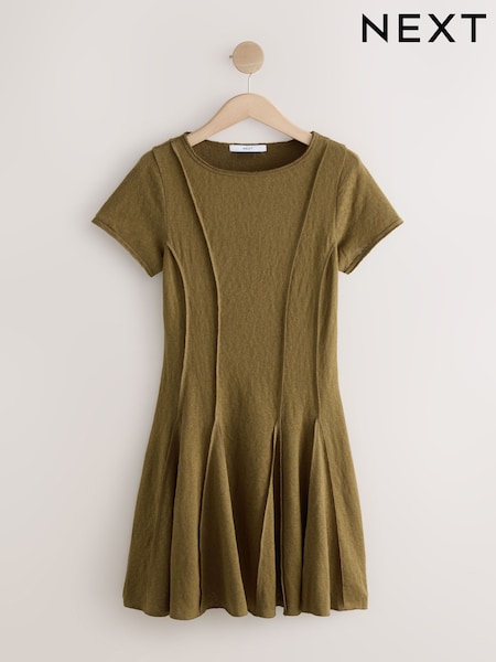 Khaki Green Jersey Seam Detail Mini Dress (F04426) | R$ 245