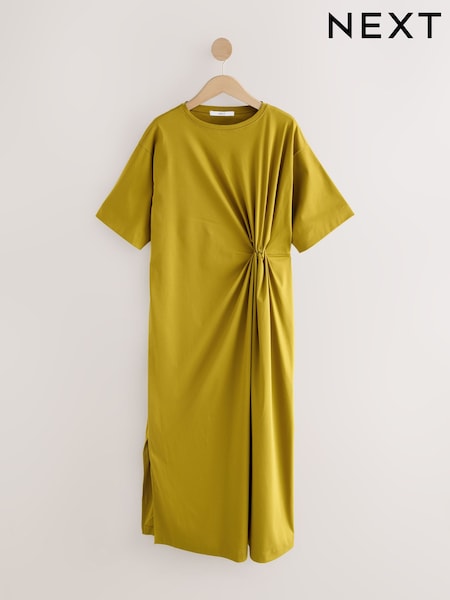 Olive Green Short Sleeve T-Shirt Twist Midi Dress (F04431) | R$ 280