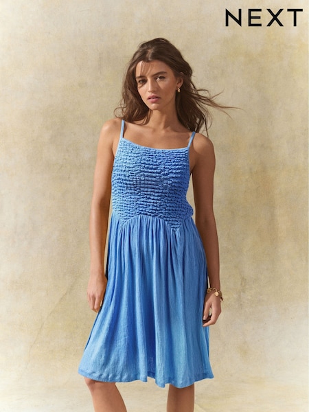 Pastel Blue Strappy Textured Jersey Mini Dress (F04440) | R$ 245