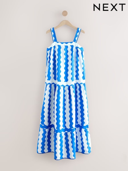 Blue/White Stripes Square Neck Maxi Summer Dress (F04450) | 1,696 UAH
