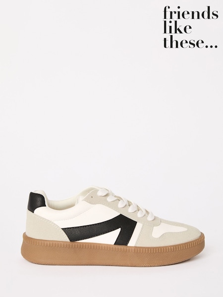 Friends Like These White Wide Fit Lace-Up Retro Gumsole Sports Trainers (F04467) | €44