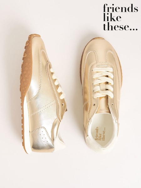 Friends Like These Gold Slim Lace Up Retro Runner Sports Trainers (F04477) | €52