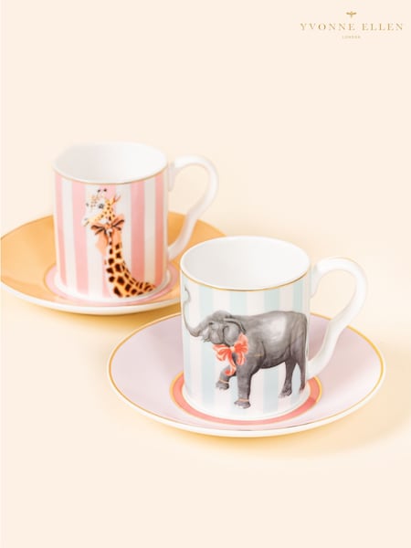 Yvonne Ellen Set of 2 Multi Animal Espresso Cup and Saucer (F04522) | €37