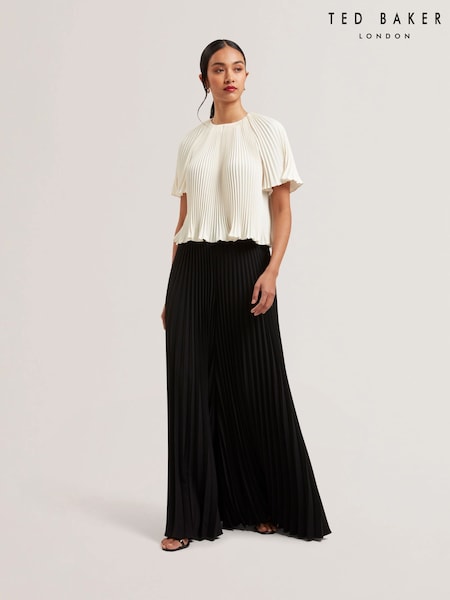 Ted Baker Black Haryx-Pleated Wide Leg Crepe Trousers (F04577) | 857 QAR