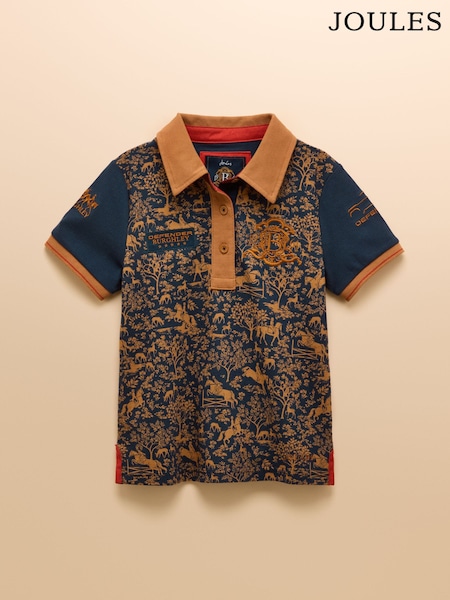 Official Burghley Navy Horse Print Kids' Pique Polo Shirt (F04591) | AED175 - AED204