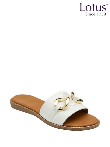 Lotus White Low Heel Mules Sandals (F04613) | ₪226