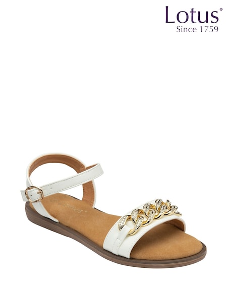 White - Lotus Flat Casual Sandals (F04615) | 335 LEI