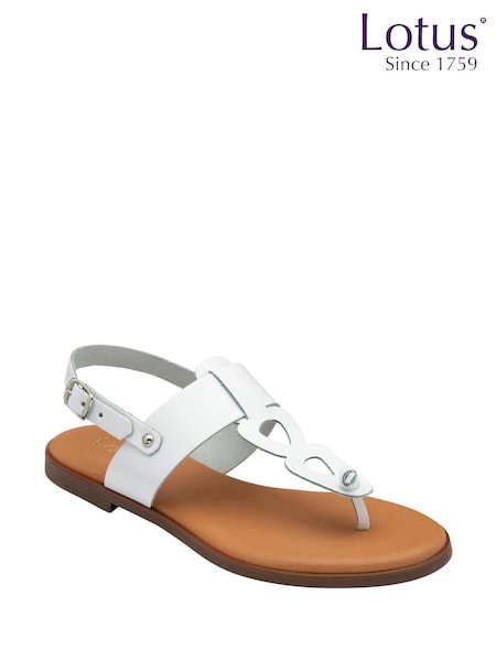 Alb - Lotus Toe Thong Low Tocuri Sandale (F04624) | 372 LEI