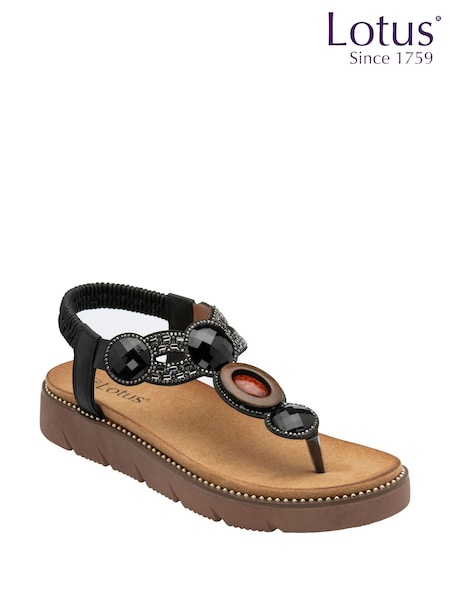 Lotus Black Toe Thong Wedge Sandals (F04631) | ₪226