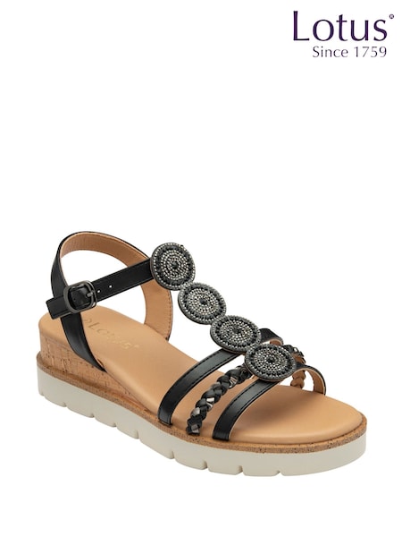 Black - Lotus Wedges Casual Sandals (F04638) | 335 LEI