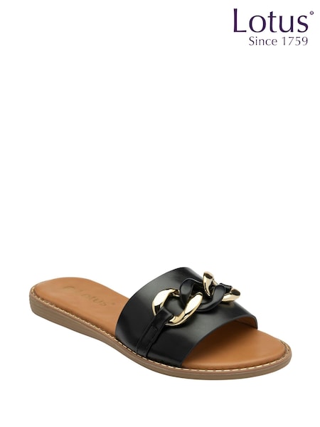 Lotus Black Low Heel Mules Sandals (F04644) | €58
